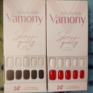 Salon Quality Press-On Nails - Red, White, and Gray